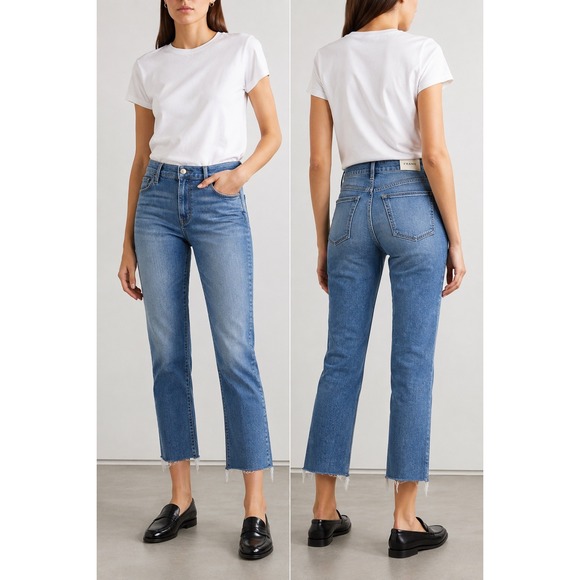 Frame Denim Denim - FRAME Le High Straight Jeans Women's 26 Bestia Wash High Rise Raw Hem Cropped